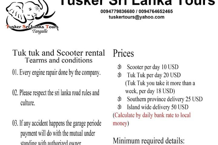 Galle Scooter or Tuk Tuk Rental