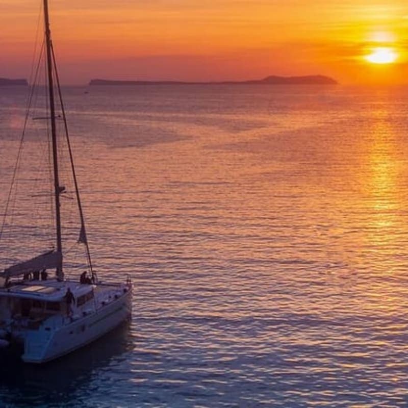 Sunset Catamaran Cruise with Dinner and Open Bar from Vlychada